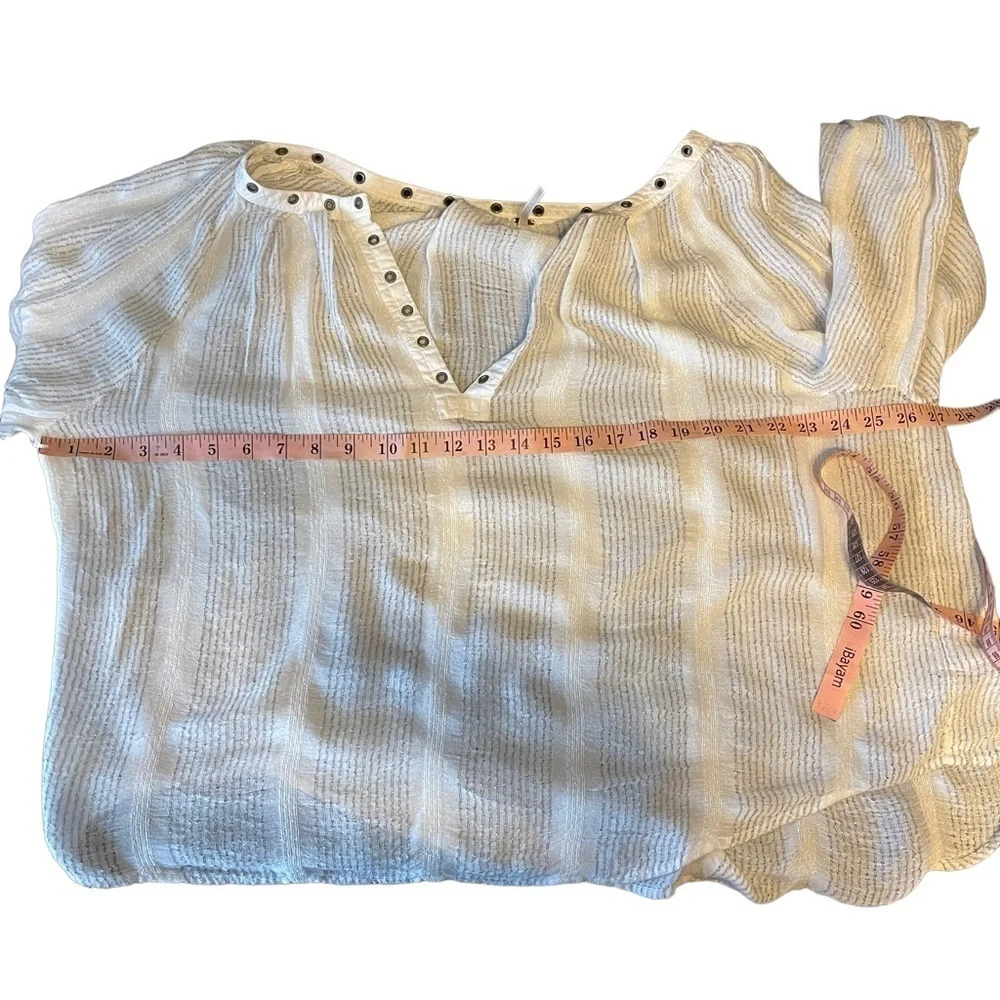 Free People Against all Odds Deep V Neck Blouse Ivory Combo Boho‎ Style Medium